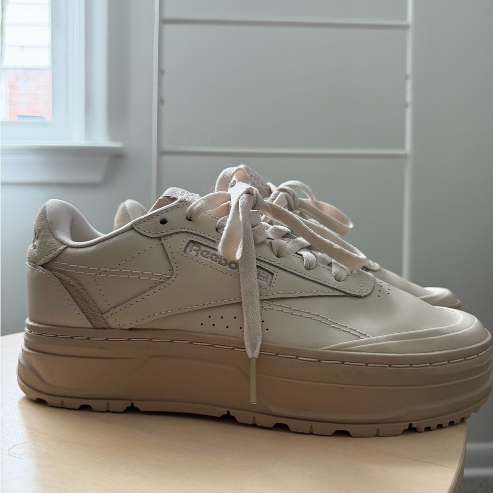 Reebok Beige Low-Top Leather Sneakers